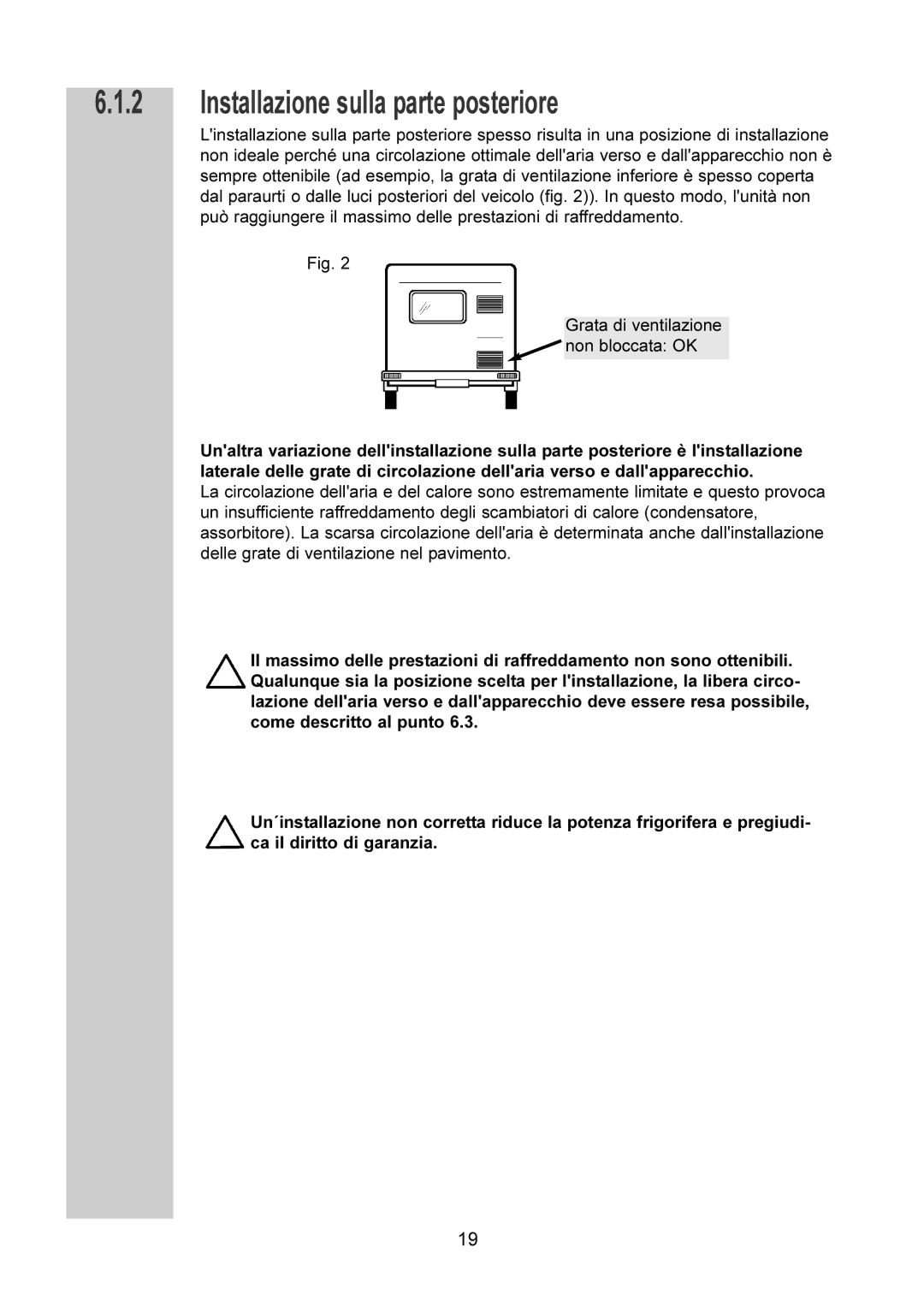 Dometic RM 7601 L, RM 7651 L, RM 7655 L, RM 7605 L manual Installazione sulla parte posteriore 