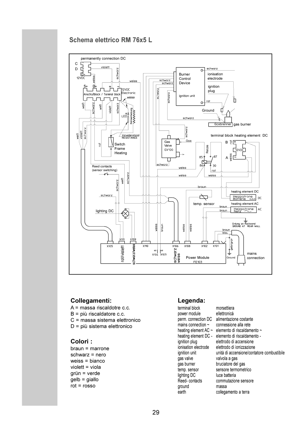 Dometic RM 7655 L, RM 7651 L, RM 7605 L, RM 7601 L manual Schema elettrico RM 76x5 L 