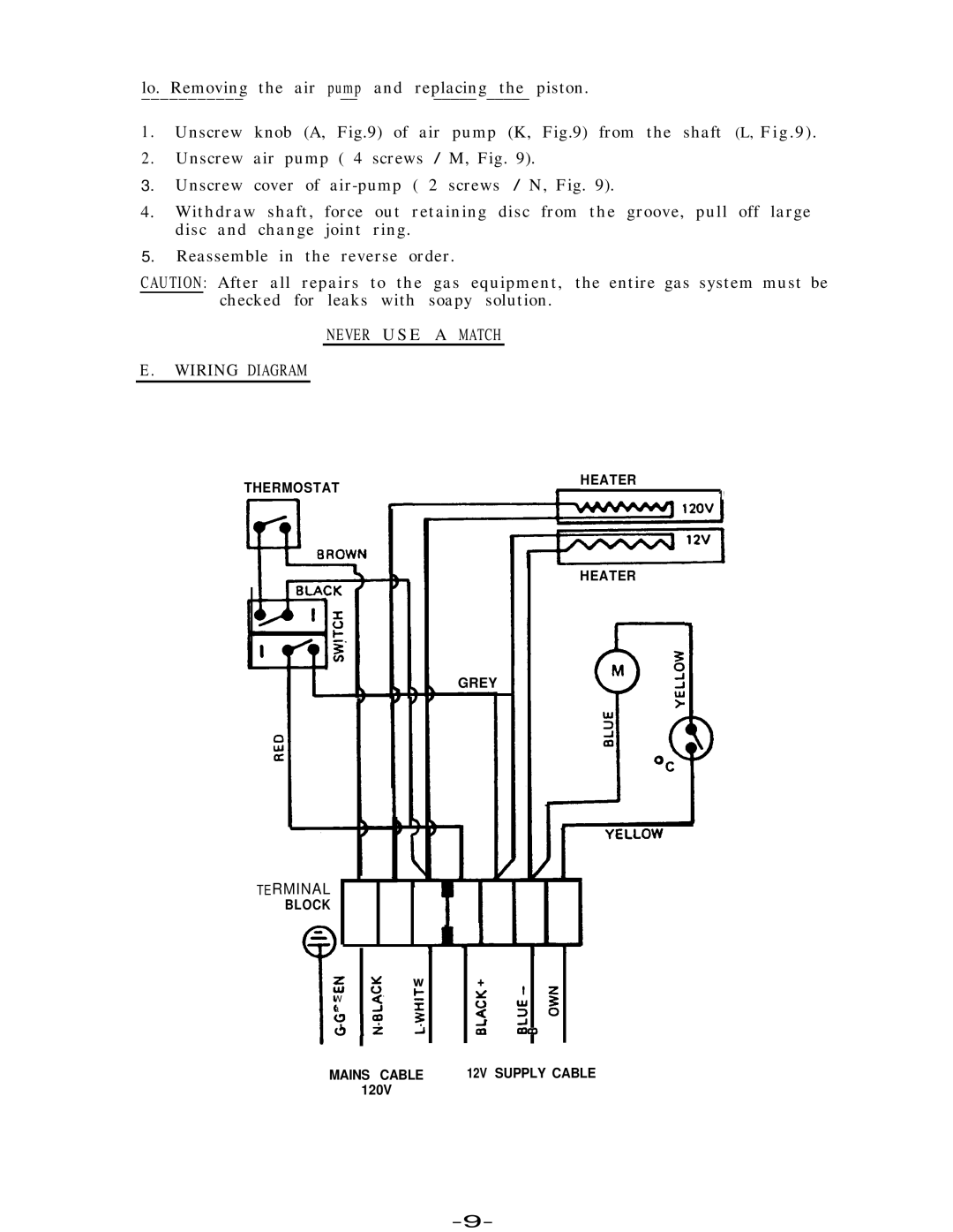 Dometic RM182B service manual Never USE a Match Wiring Diagram 