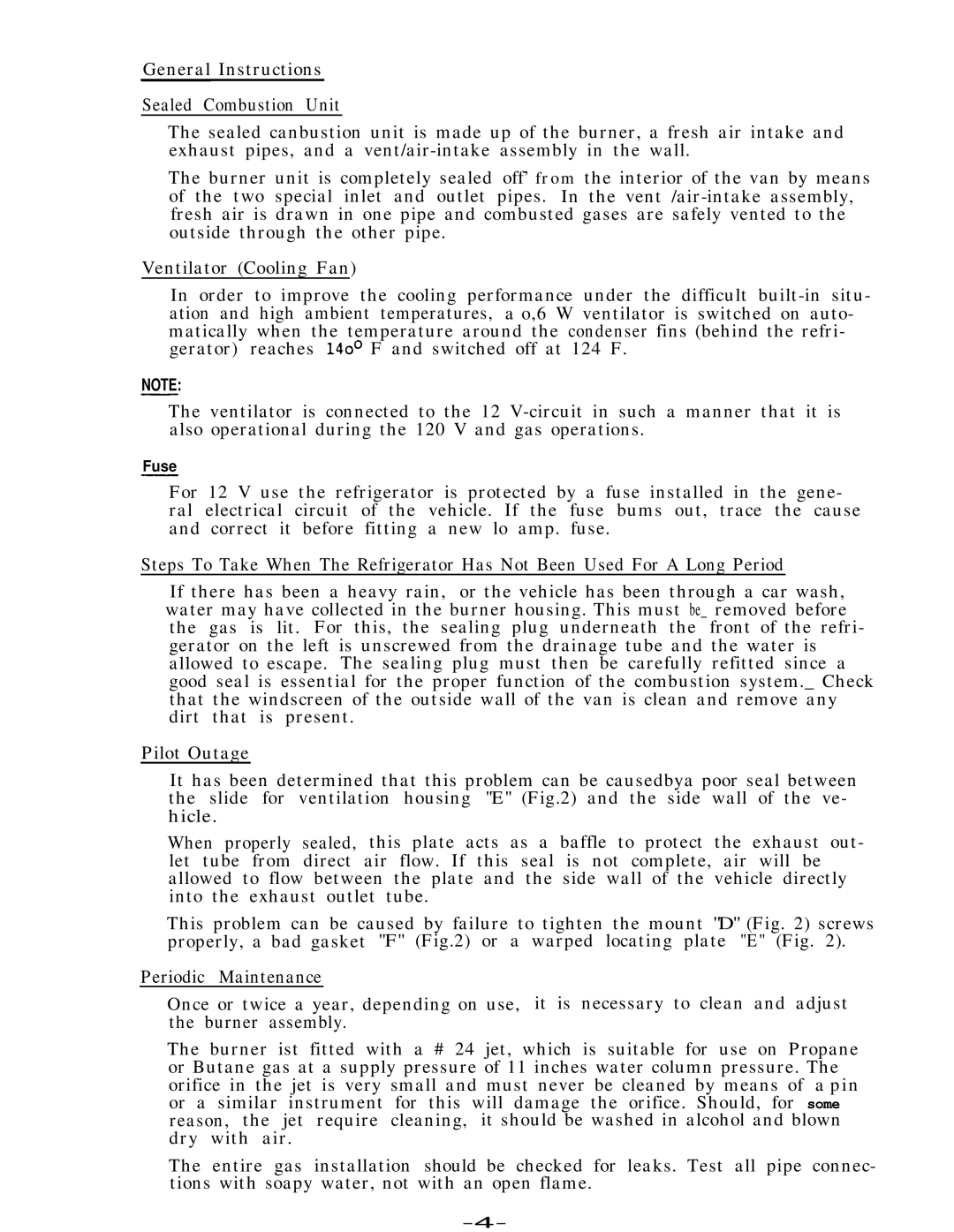 Dometic RM182B service manual Fuse 