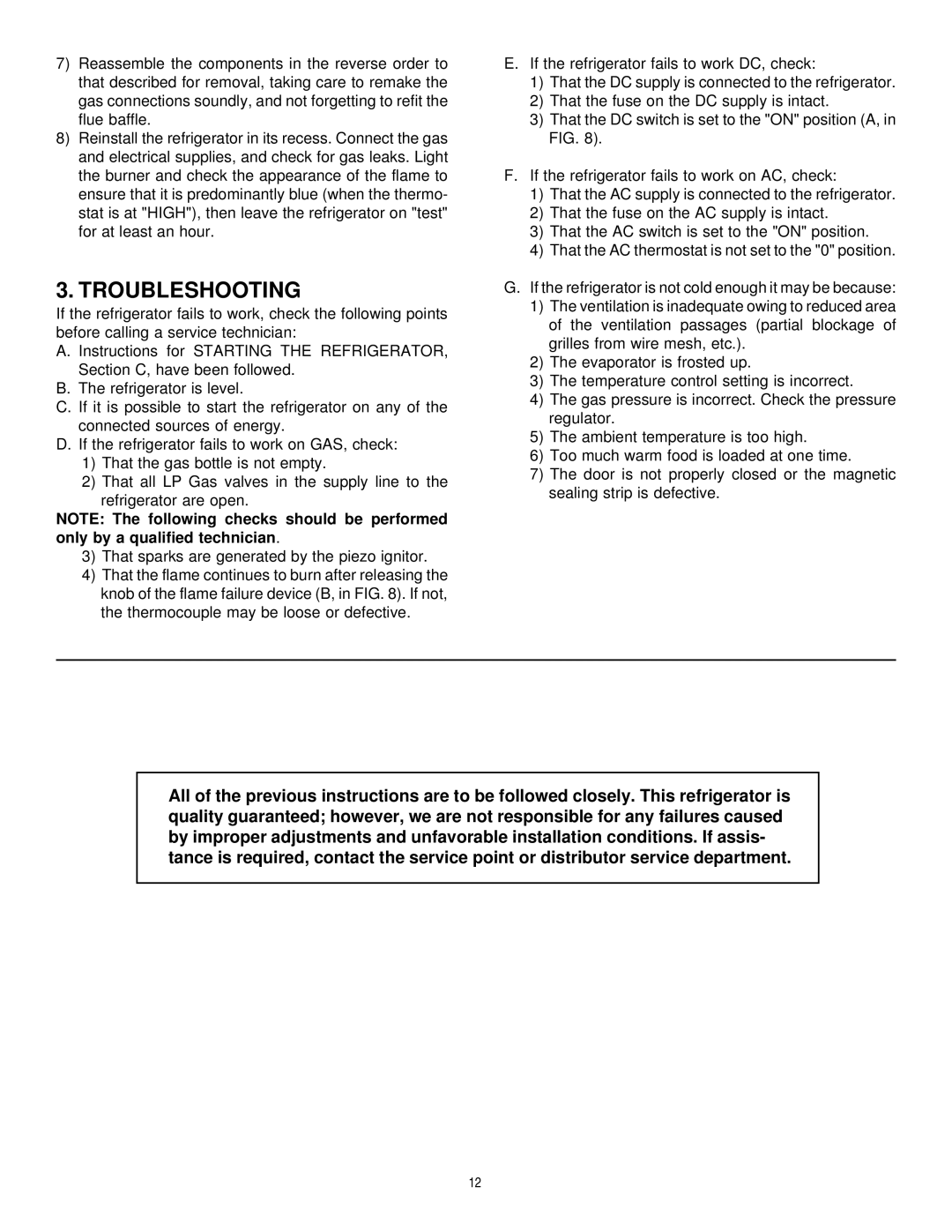 Dometic RM2191 & RM2193 manual Troubleshooting 