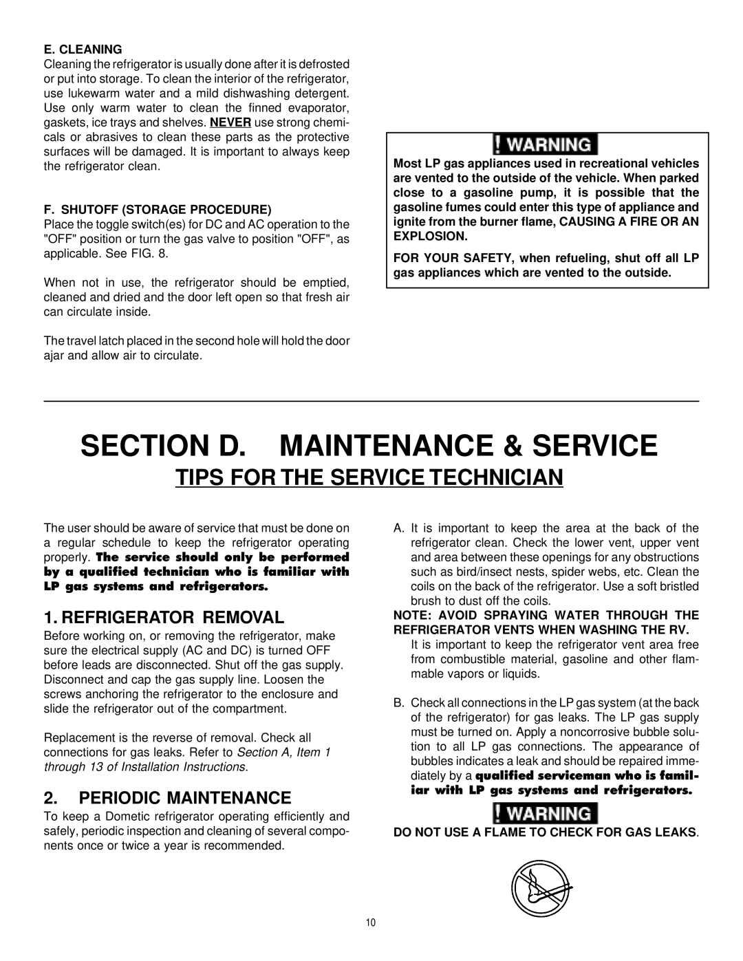 Dometic RM2193, RM2191 manual Tips for the Service Technician, Refrigerator Removal, Periodic Maintenance, Cleaning 