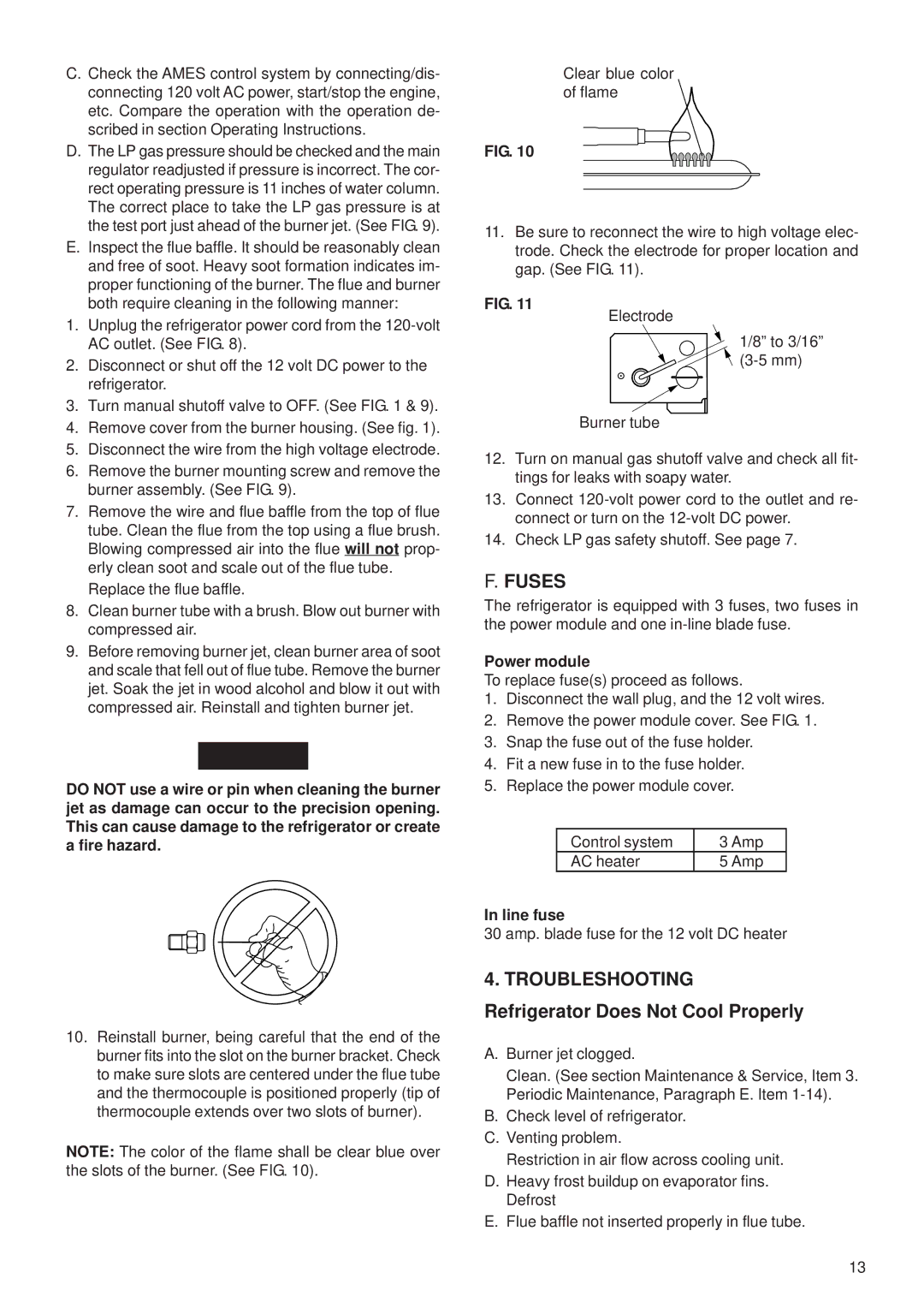 Dometic RM2354 manual Fuses, Troubleshooting Refrigerator Does Not Cool Properly, Power module, Line fuse 