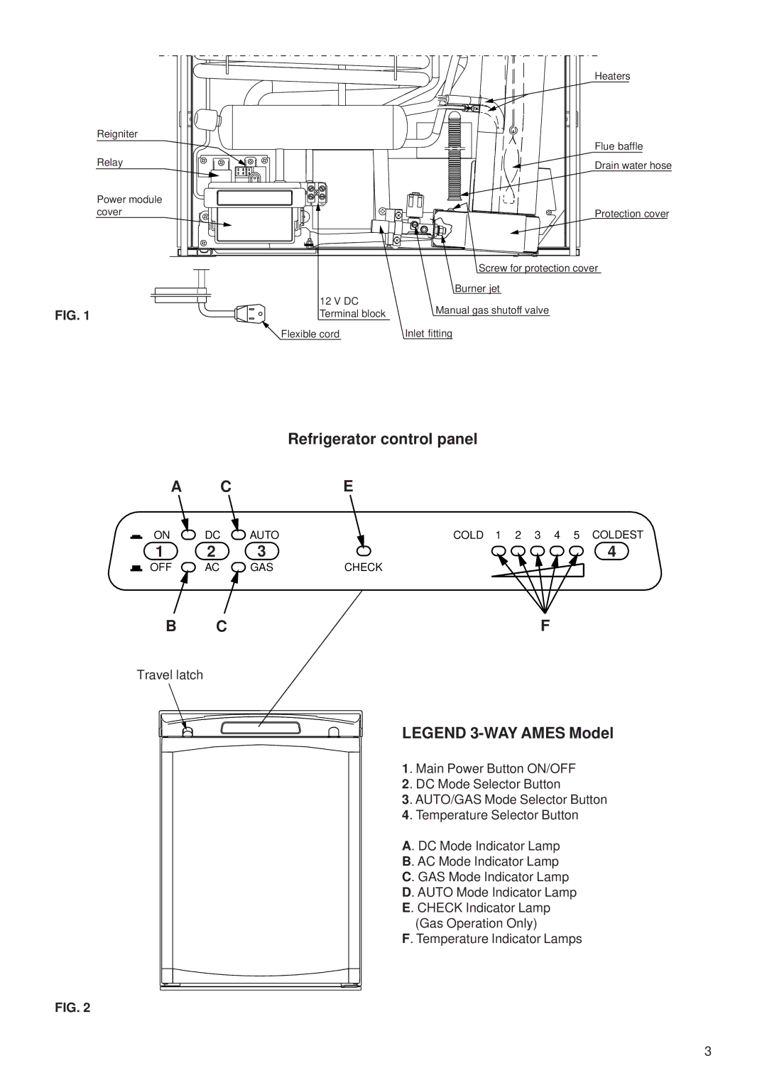 Dometic RM2354 manual Refrigerator control panel 