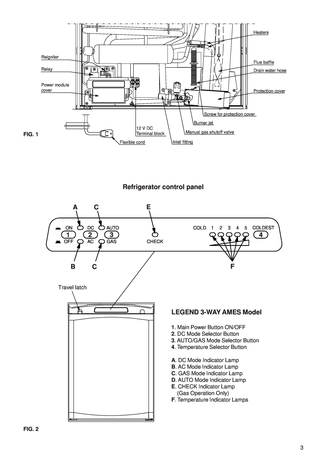 Dometic RM2354 manual Refrigerator control panel, LEGEND 3-WAYAMES Model 