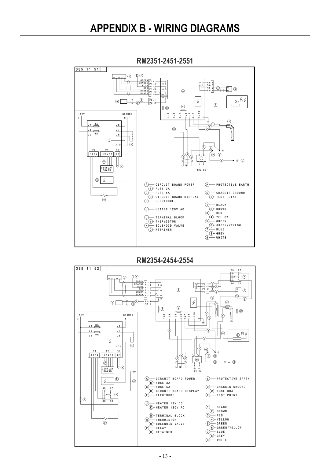 Dometic RM2451, RM2551, RM2351 installation manual Appendix B Wiring Diagrams 