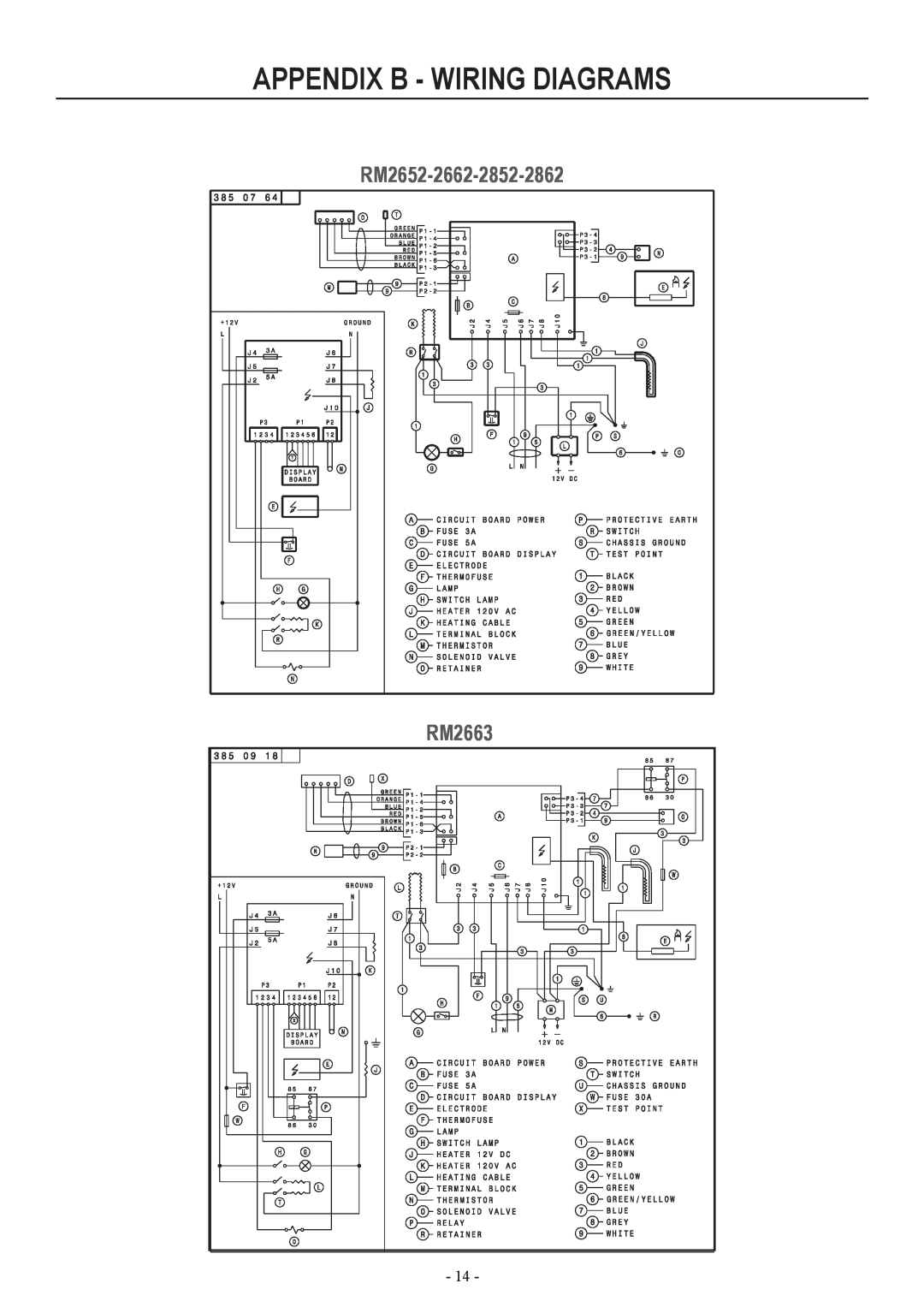 Dometic RM2351, RM2551, RM2451 installation manual RM2652-2662-2852-2862 RM2663, Appendix B - Wiring Diagrams 