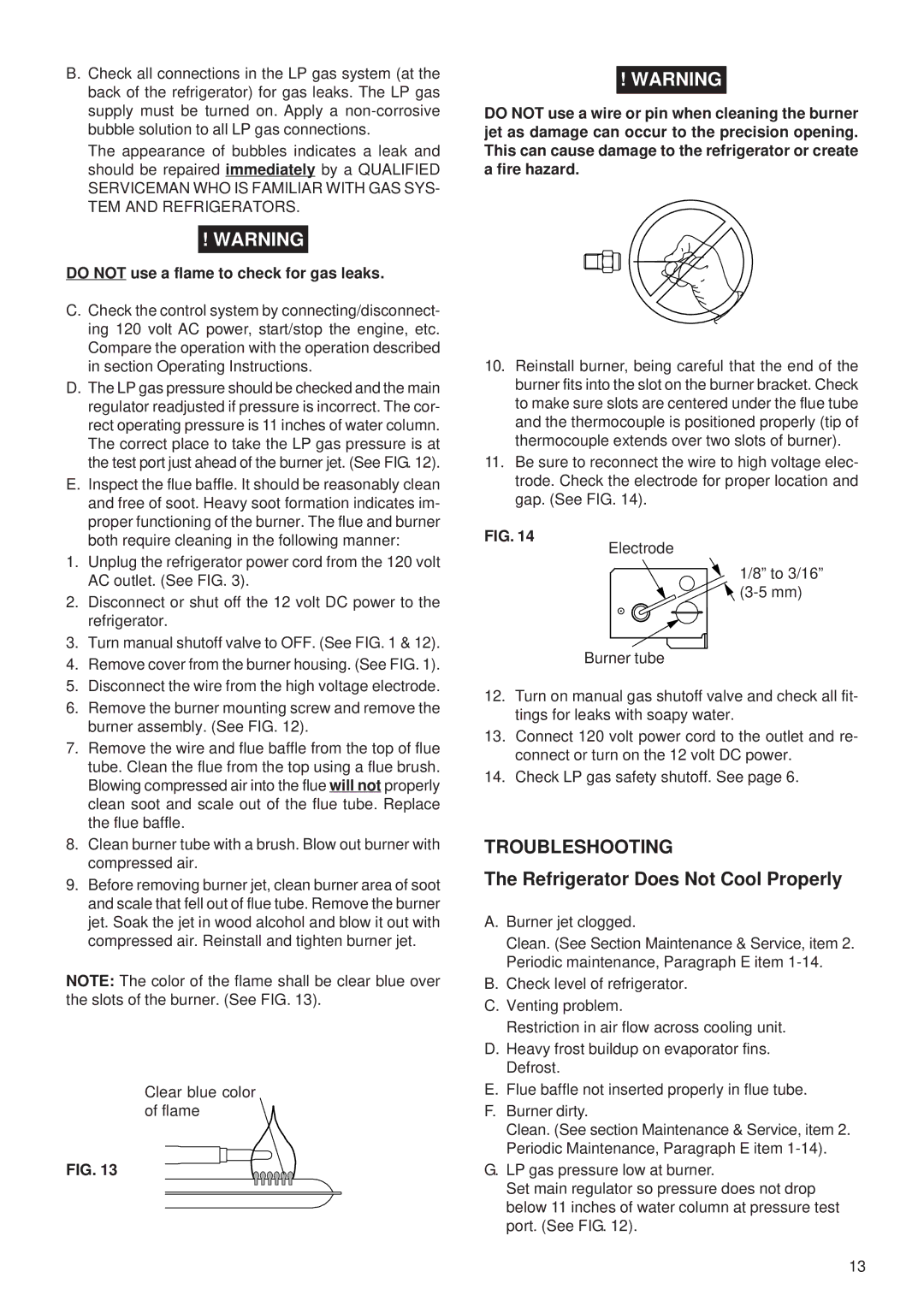 Dometic RM2852, RM2652 manual Troubleshooting, Refrigerator Does Not Cool Properly 