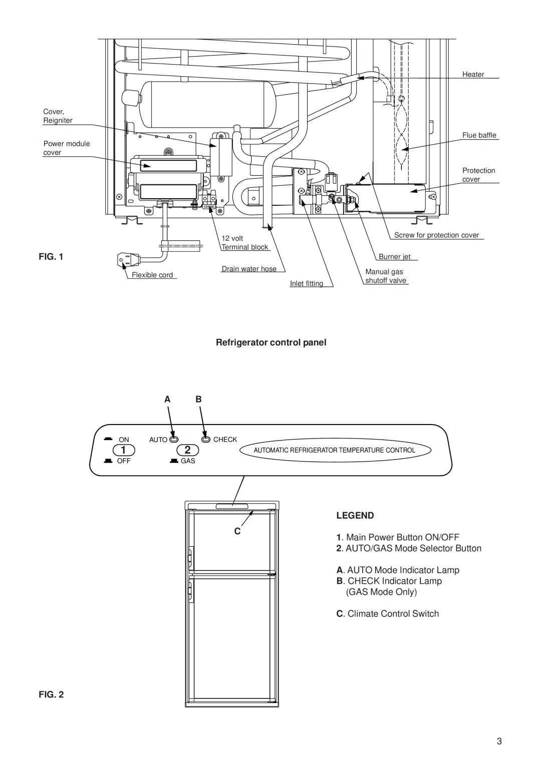 Dometic RM2852, RM2652 manual Refrigerator control panel 