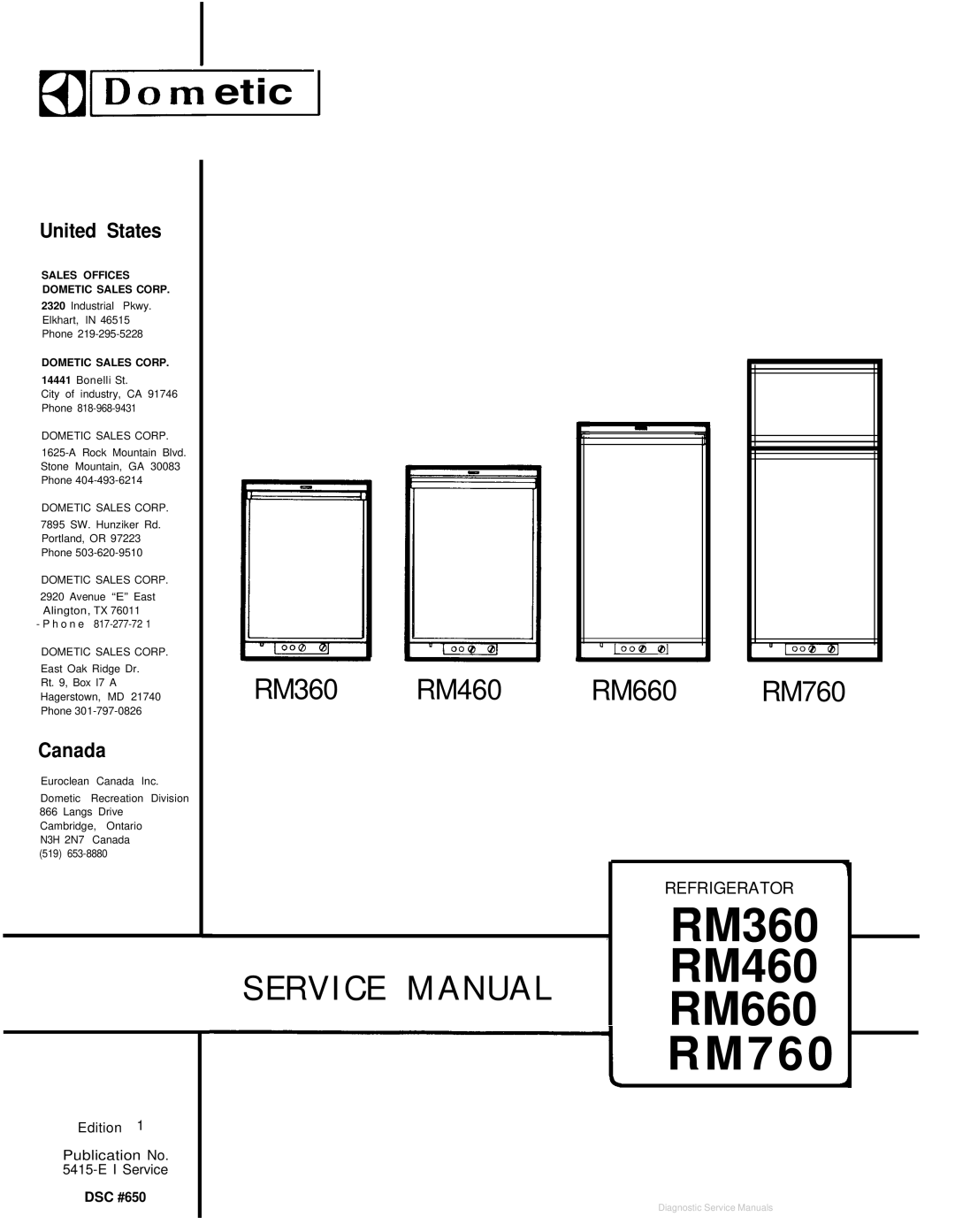 Dometic RM36O service manual RM360 