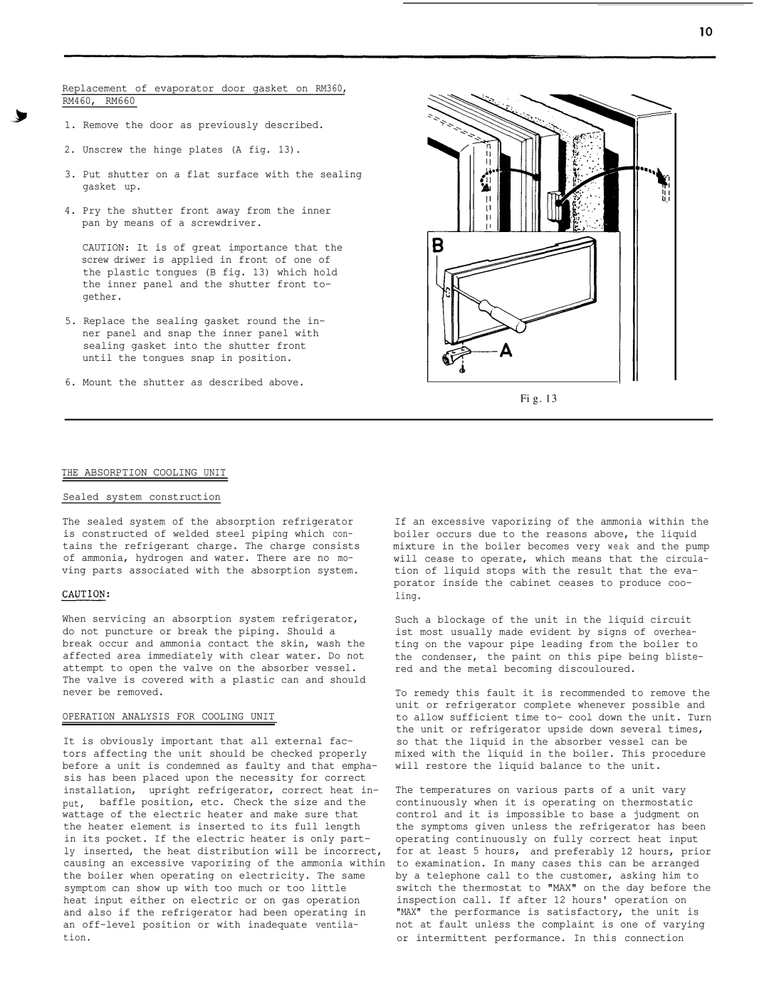 Dometic RM36O service manual Mount the shutter as described above, Absorption Cooling Unit, Sealed system construction 