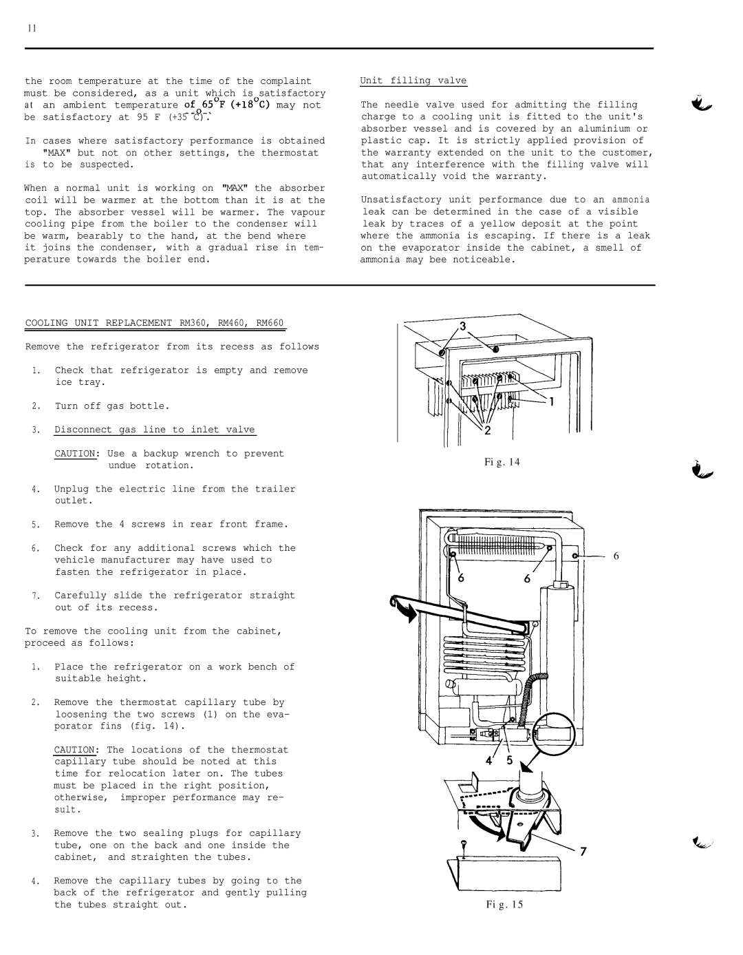 Dometic RM36O service manual Is to be suspected, Unit filling valve, Cooling Unit Replacement RM360, RM460, RM660 