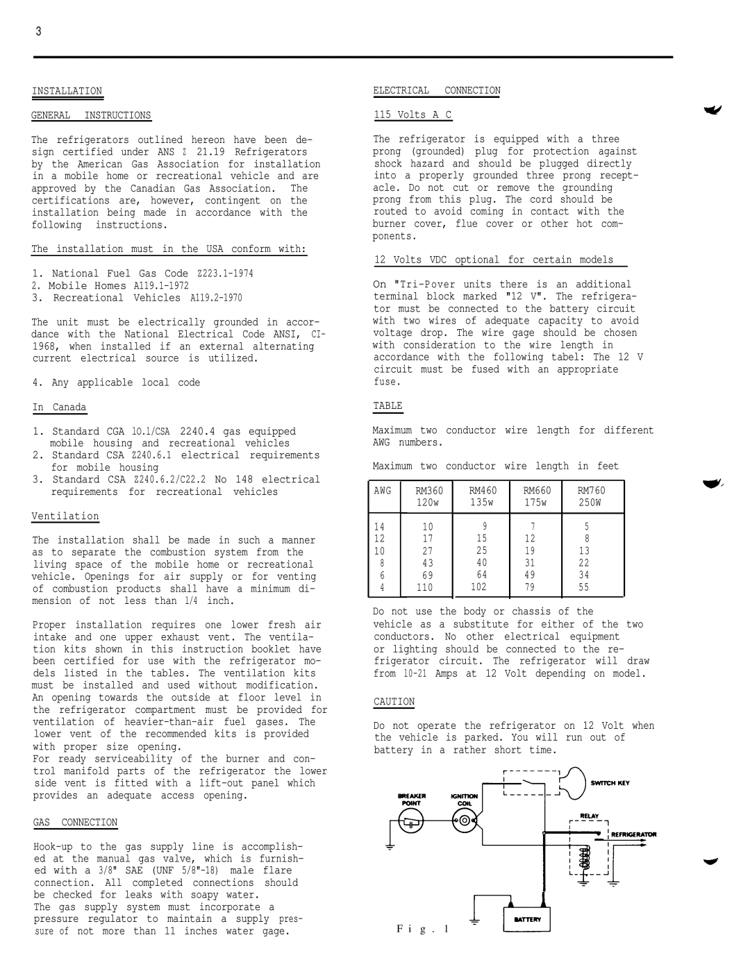 Dometic RM36O service manual Standard CGA lO.l/CSA 2240.4 gas equipped, Mobile housing and recreational vehicles 