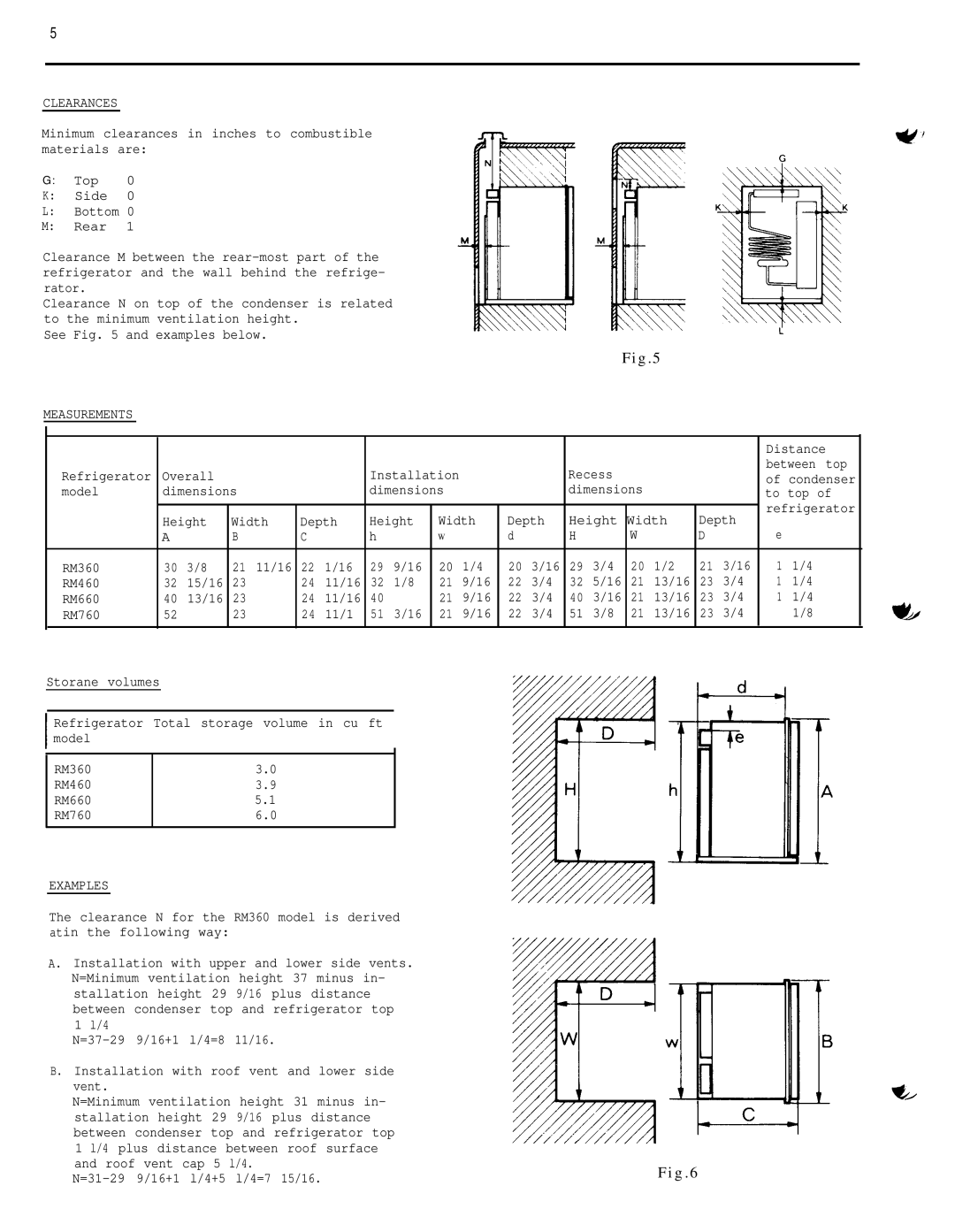 Dometic RM36O service manual Clearances, Measurements, Examples 