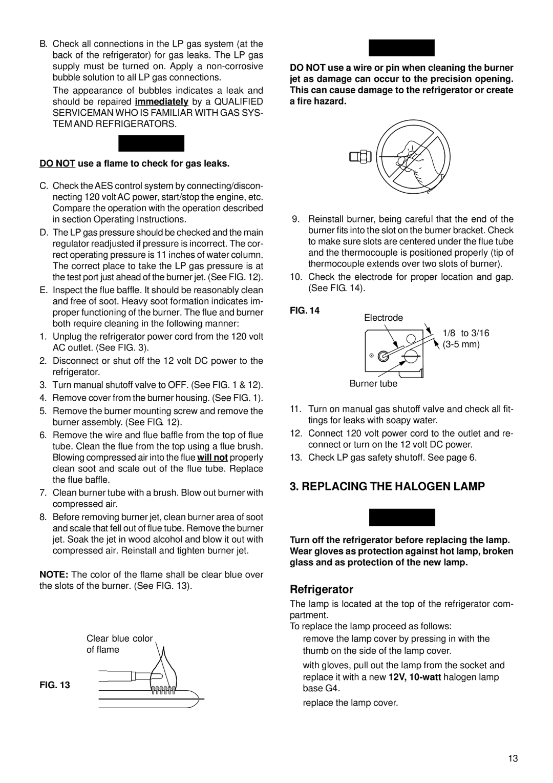 Dometic RM3862 operating instructions Replacing the Halogen Lamp, Refrigerator 