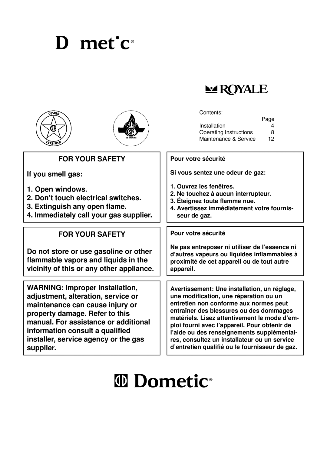 Dometic RM3862 operating instructions 