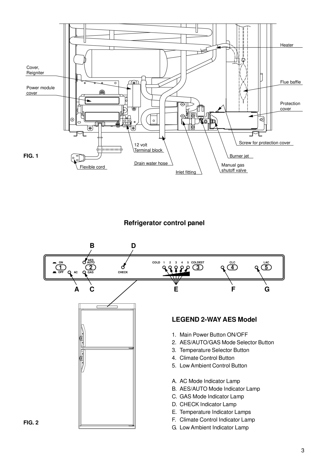 Dometic RM3862 operating instructions Refrigerator control panel 