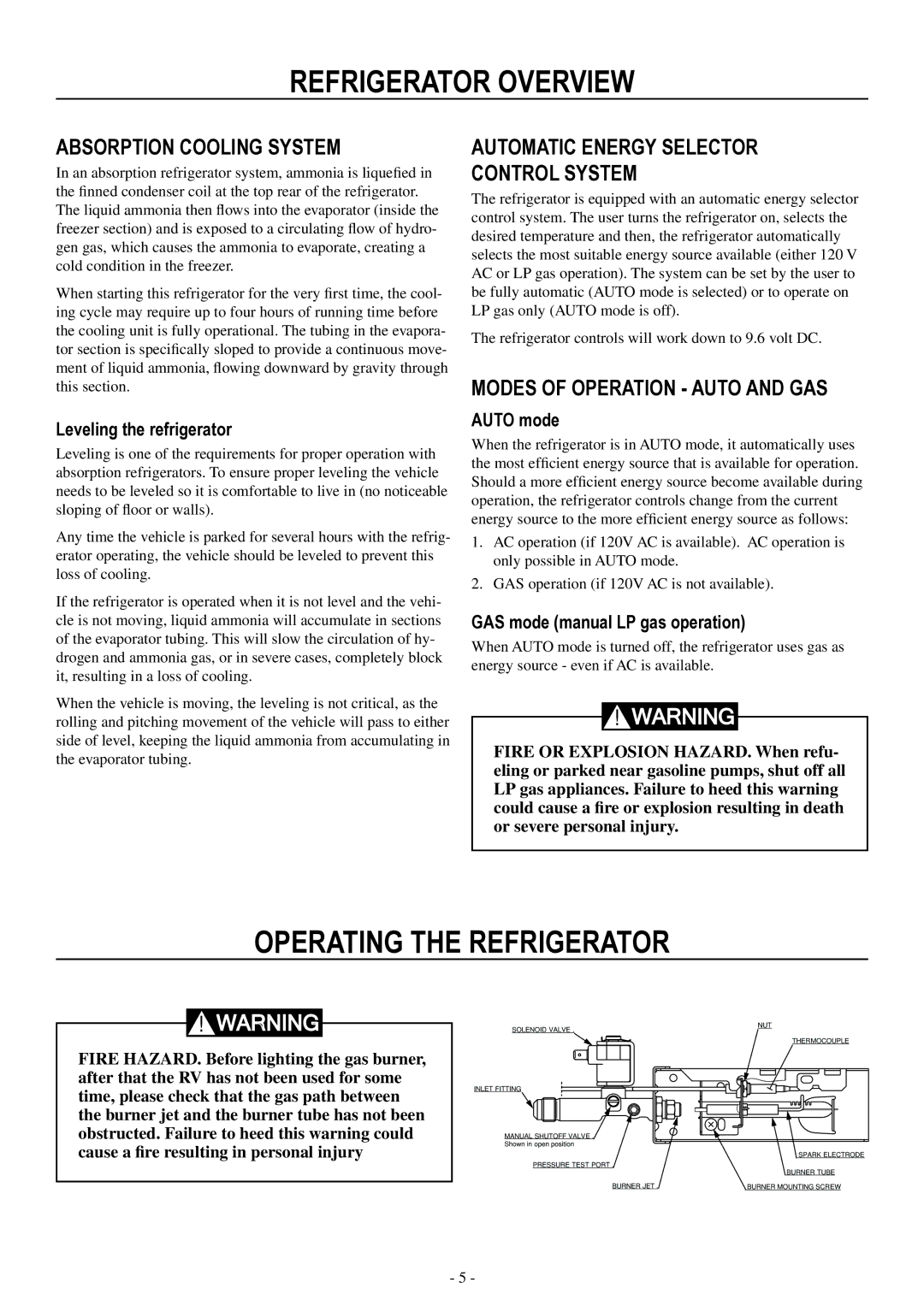 Dometic RM3962 user manual Operating the refrigerator, Absorption cooling system, Automatic energy selector Control system 