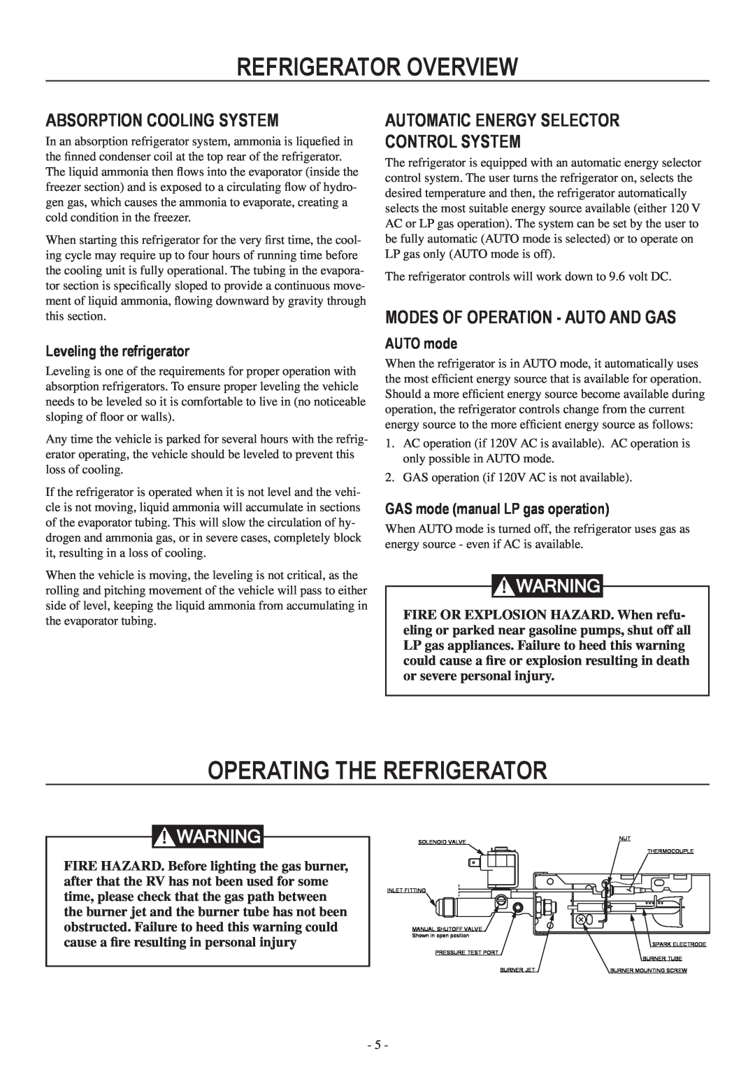 Dometic RM3962 user manual operating the refrigerator, refrigerator overview, Absorption cooling system 