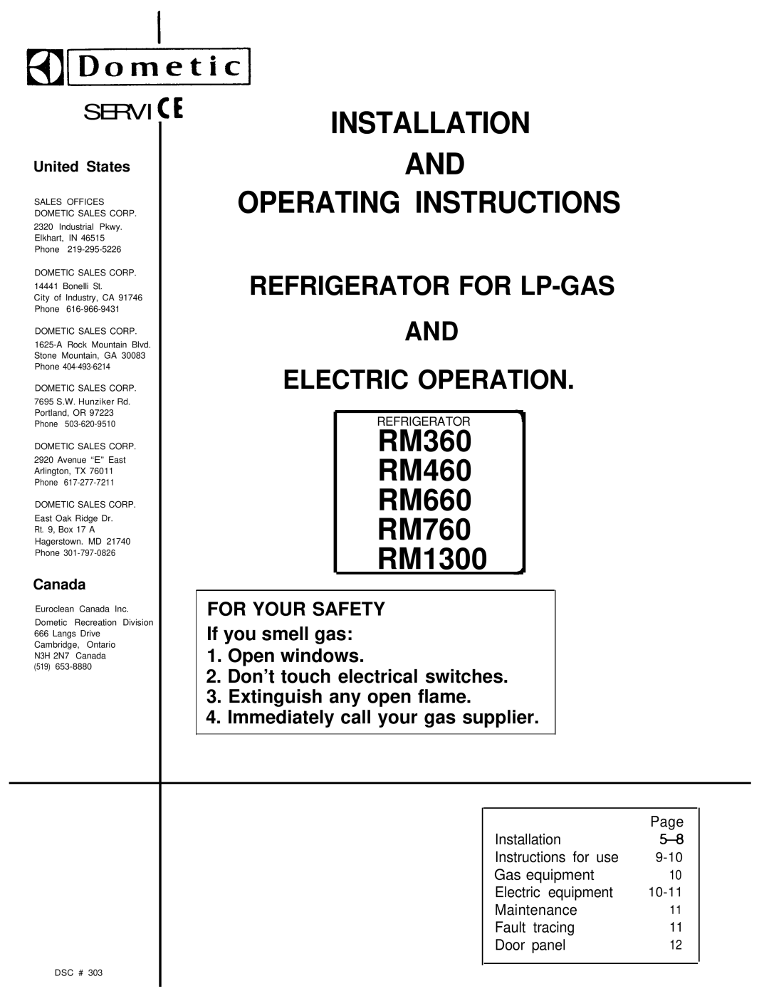 Dometic RM1300, RM760, RM660, RM460, RM360 installation instructions Servi, Refrigerator 