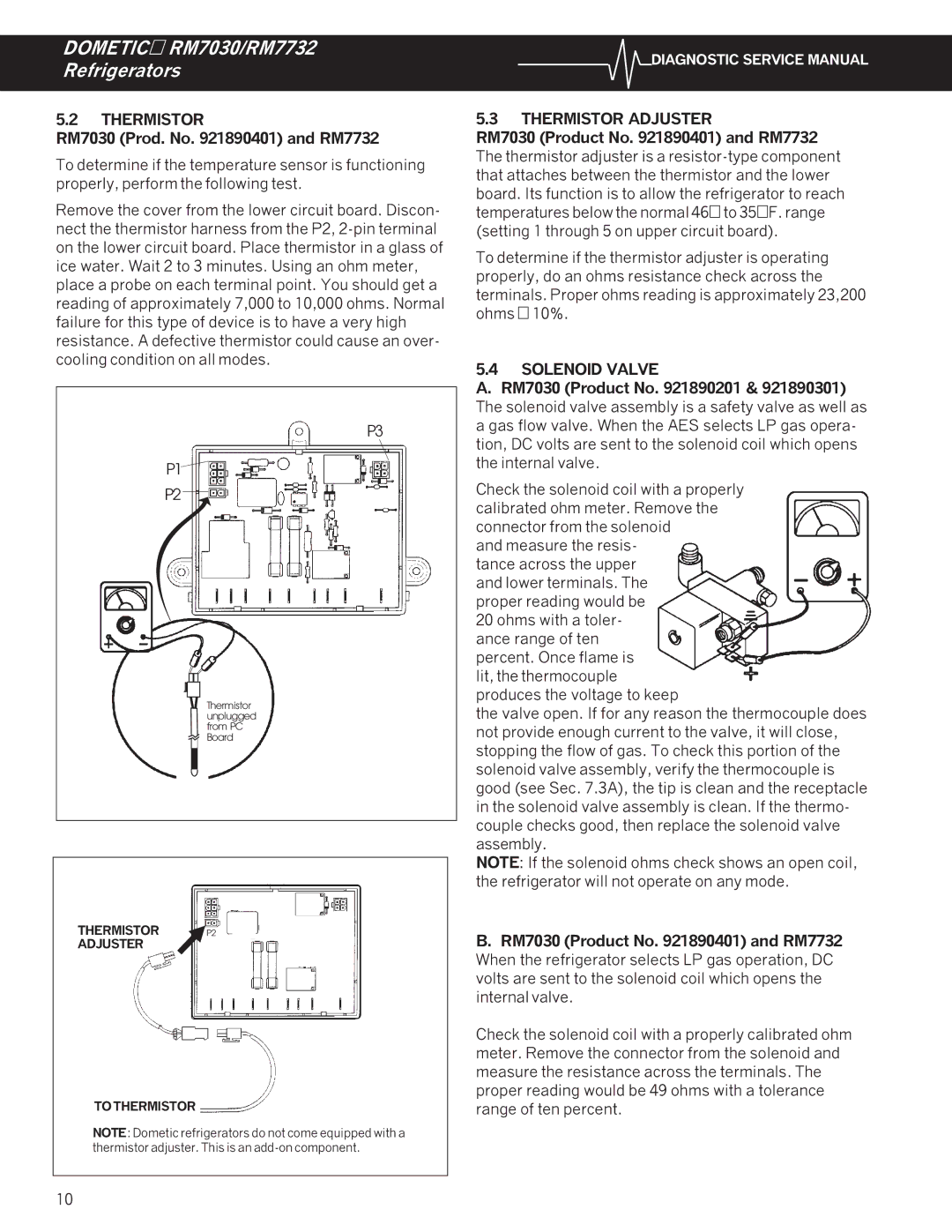 Dometic RM7030, RM7732 service manual Thermistor Adjuster, Solenoid Valve 