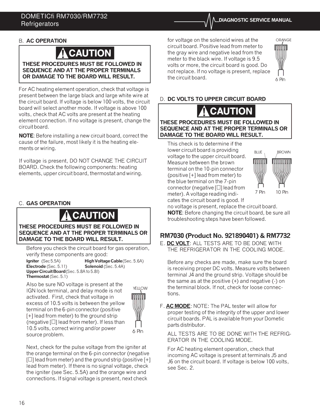 Dometic service manual RM7030 Product No & RM7732 