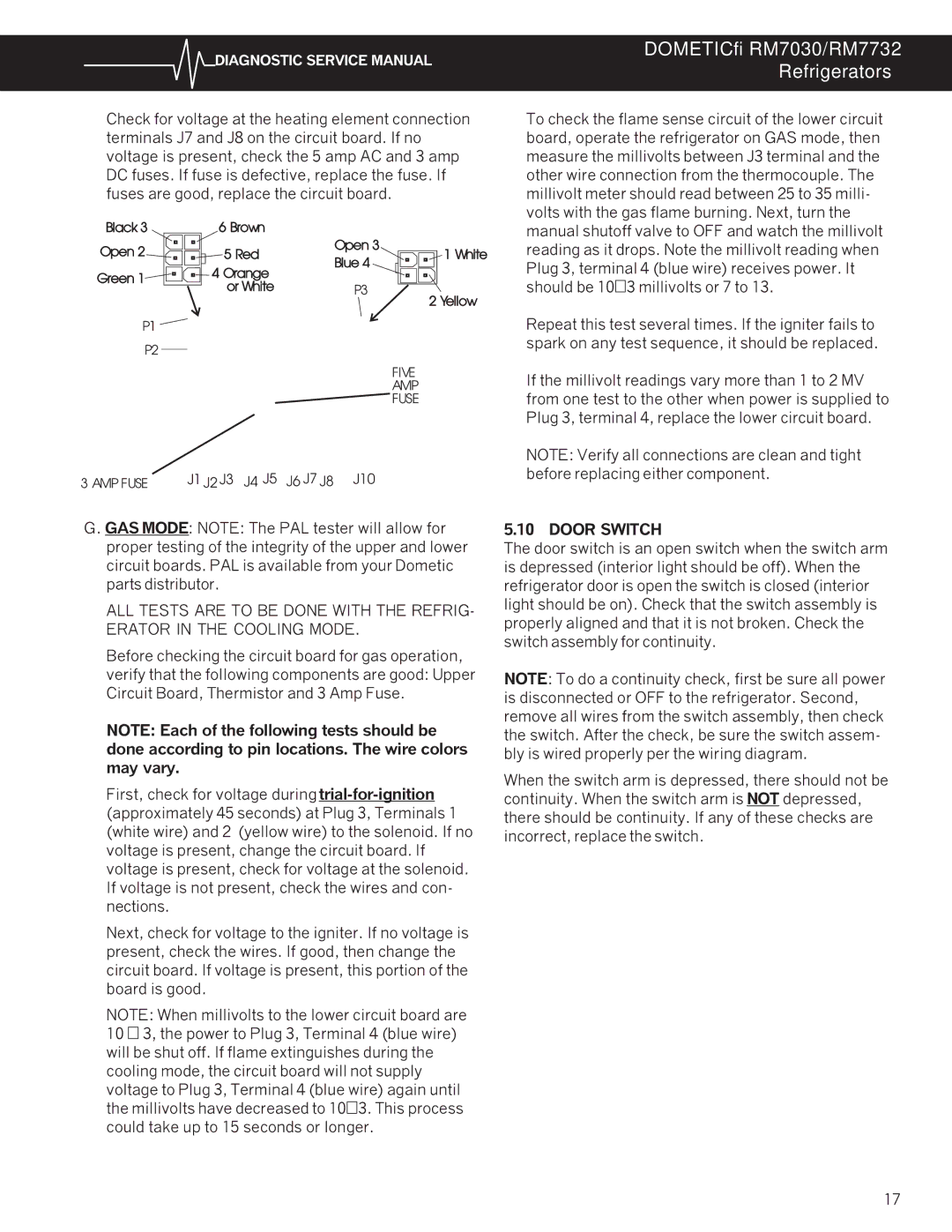 Dometic RM7732, RM7030 service manual Door Switch 