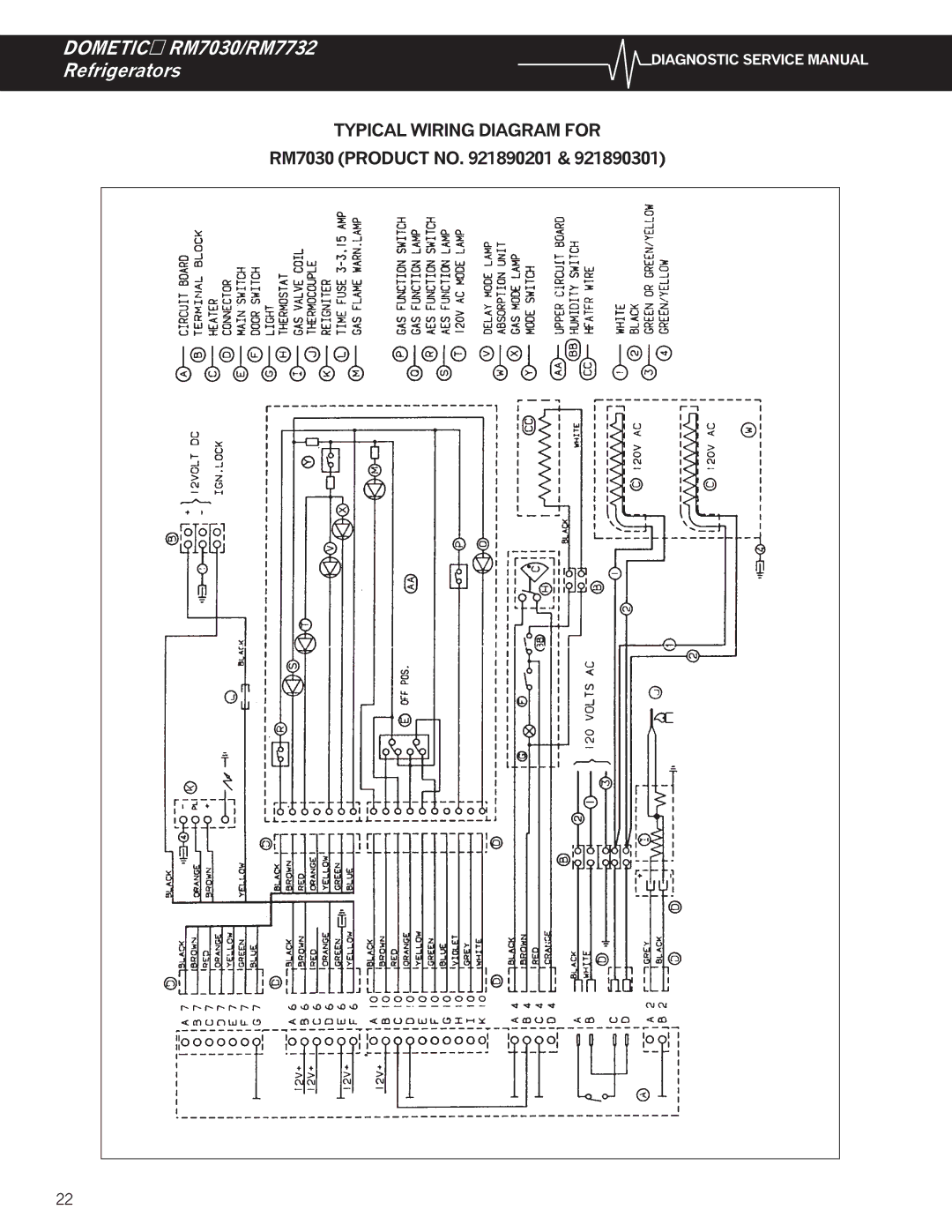 Dometic RM7030, RM7732 service manual Typical Wiring Diagram for 