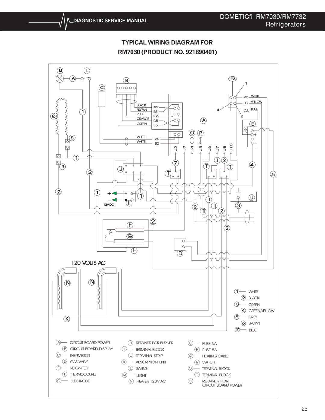 Dometic RM7732, RM7030 service manual Volts AC 