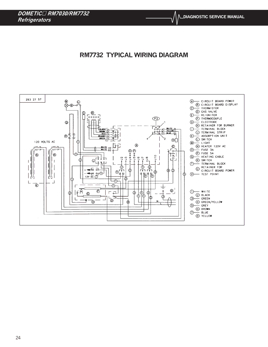 Dometic RM7030 service manual RM7732 Typical Wiring Diagram 