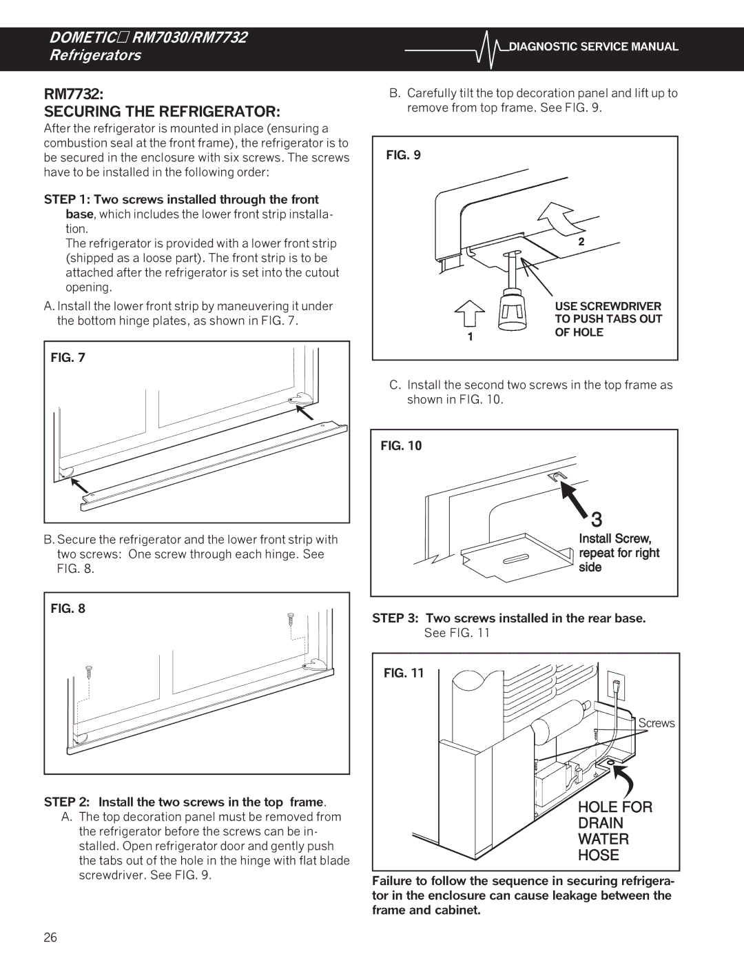 Dometic RM7030, RM7732 service manual Securing the Refrigerator 