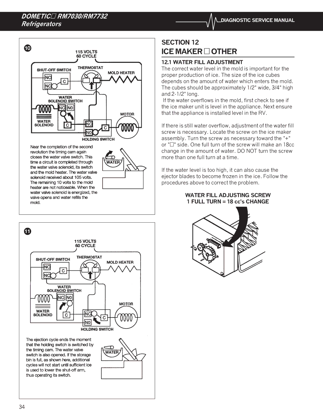 Dometic RM7030, RM7732 service manual ICE Maker Other, Water Fill Adjustment 