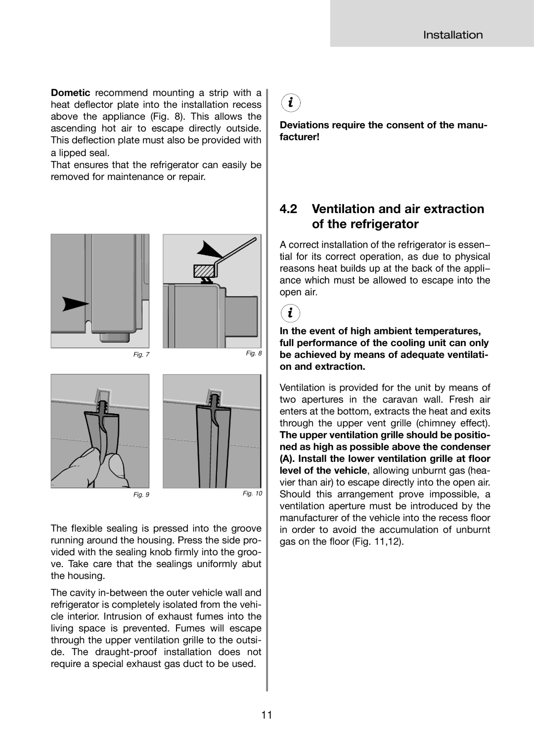 Dometic RMD 8555, RMD 8505, RMD 8501, RMD 8551 installation instructions Ventilation and air extraction of the refrigerator 