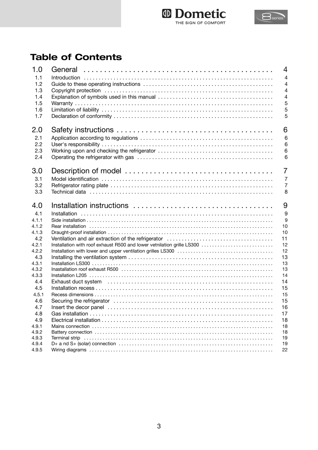 Dometic RMD 8555, RMD 8505, RMD 8501, RMD 8551 installation instructions Table of Contents 