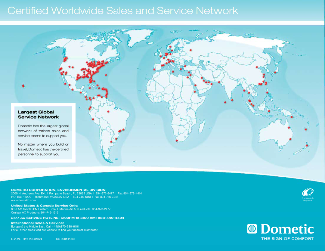 Dometic SuperYacht manual Certified Worldwide Sales and Service Network 