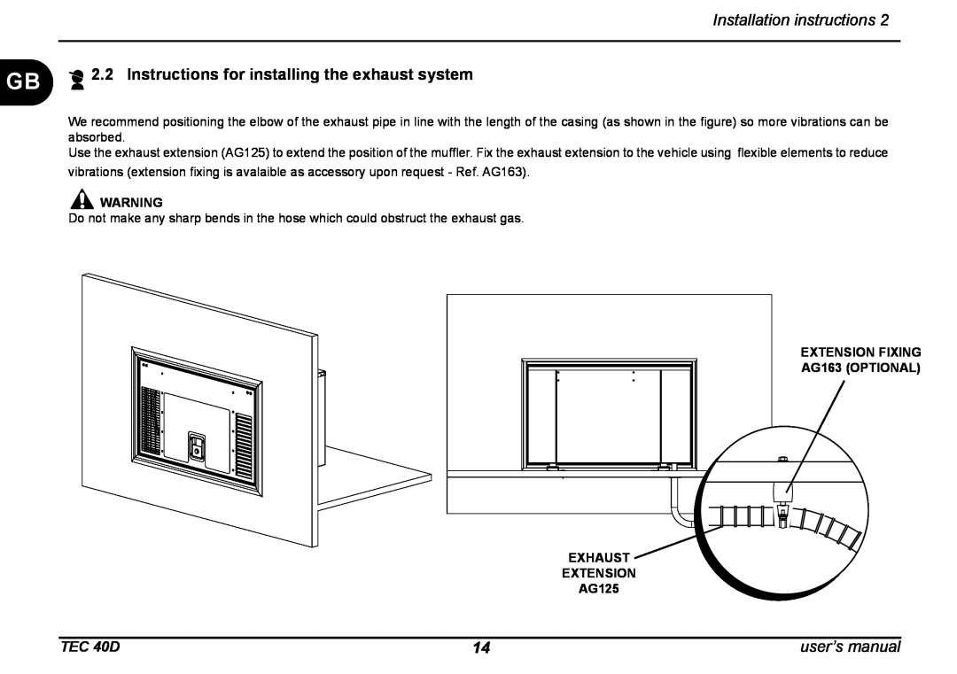 Dometic TEC 40D installation manual Installation instructions, user’s manual 