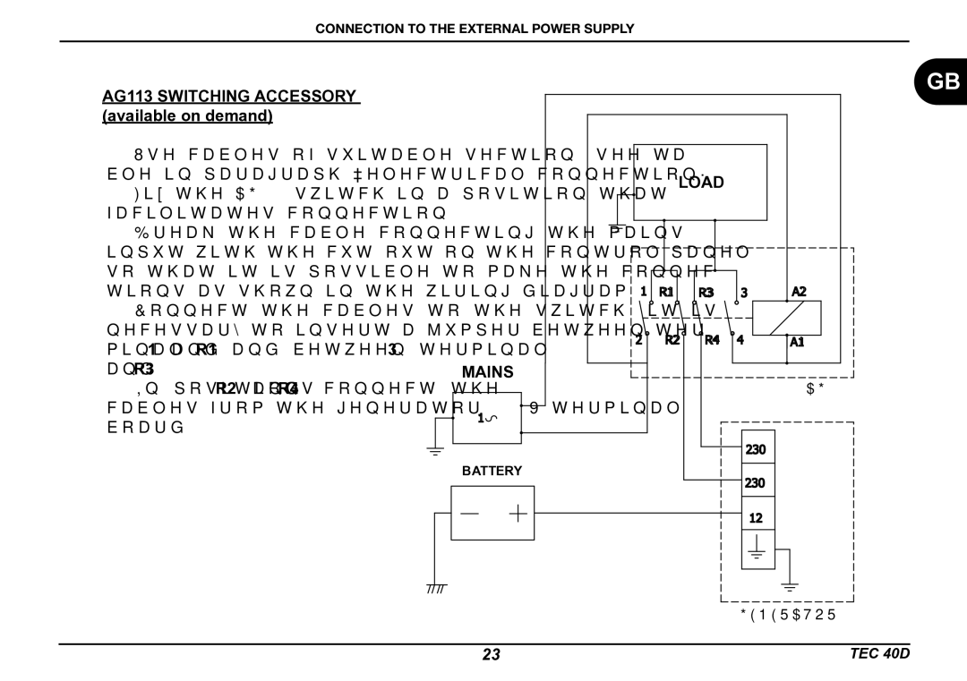 Dometic TEC 40D installation manual AG113 Switching Accessory available on demand, Load 