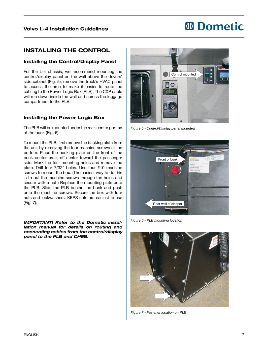 Dometic VN670, VN630 manual Installing the Control/Display Panel 