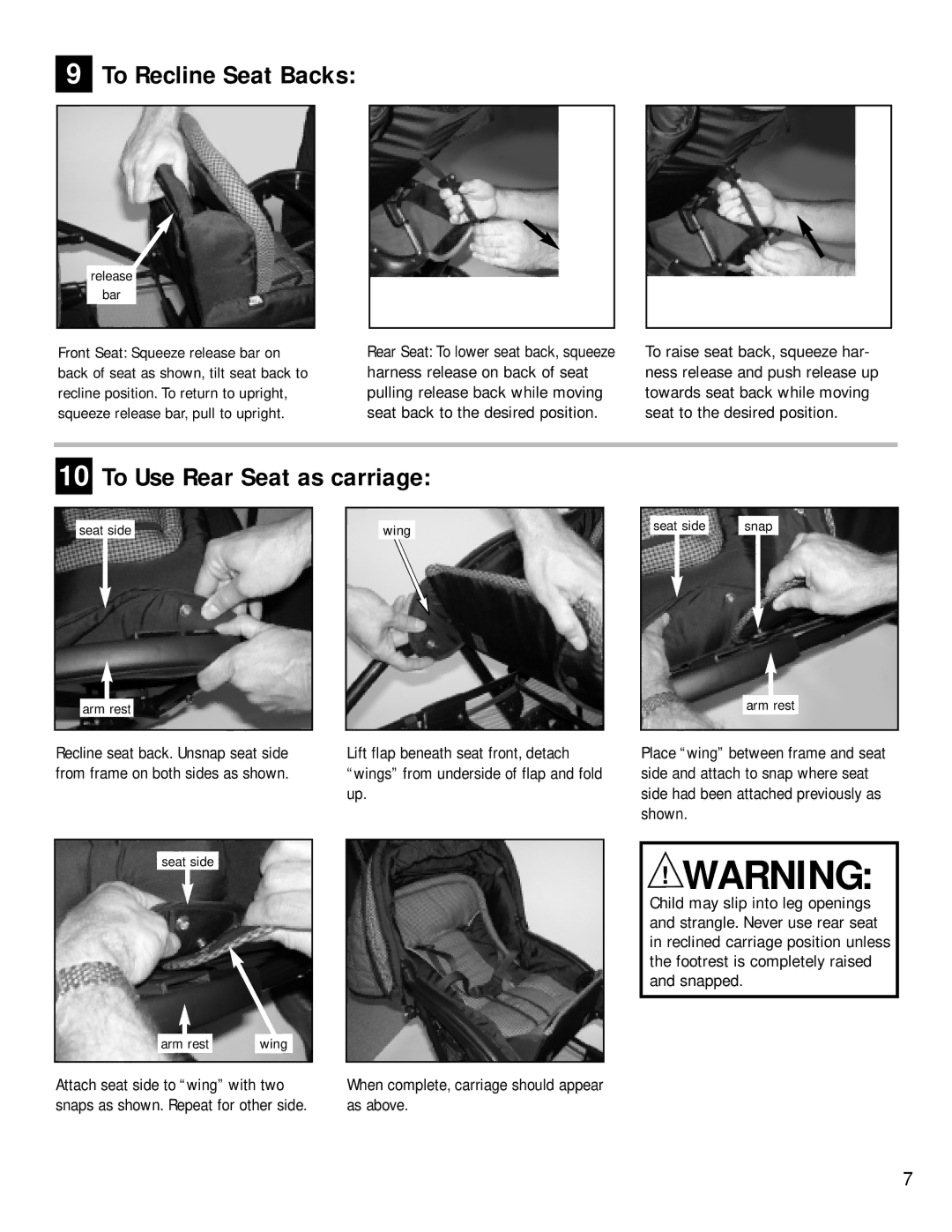 Dorel 01-068 manual To Recline Seat Backs, To Use Rear Seat as carriage, As above 