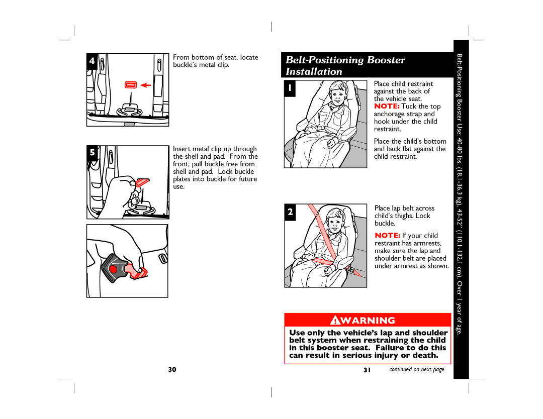 Dorel Eng. 4358-5936 manual Belt-Positioning Booster Installation 