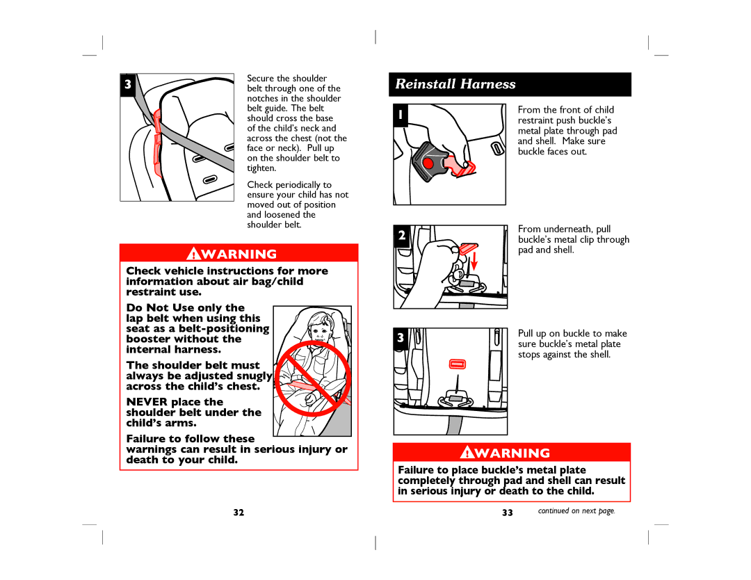 Dorel Eng. 4358-5936 manual Reinstall Harness, Stops against the shell 