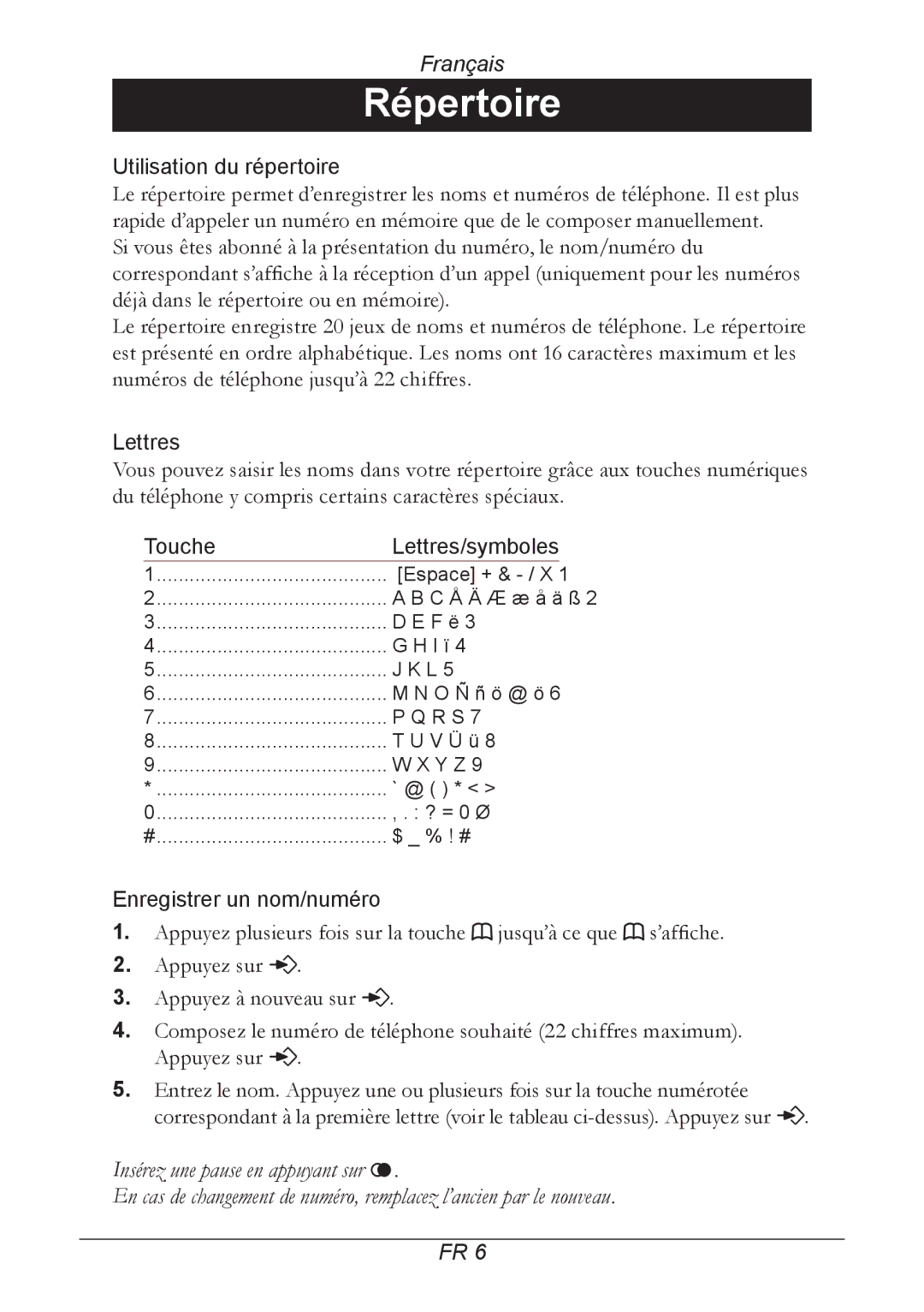 Doro 205 manual Répertoire 