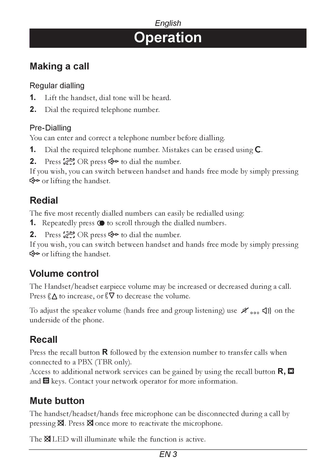 Doro 205 manual Operation 