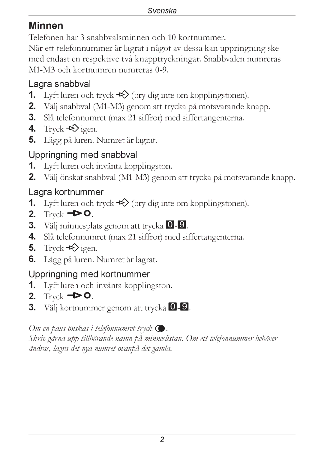 Doro 311C manual Minnen 