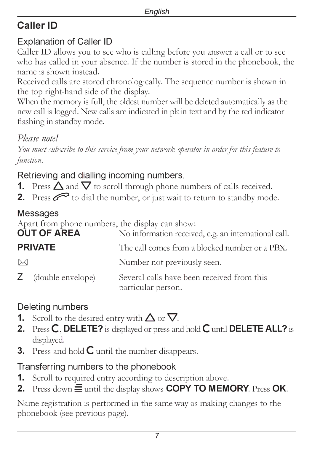 Doro 314C manual Caller ID, Private 