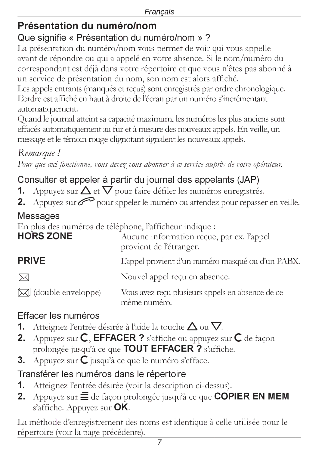 Doro 314C manual Présentation du numéro/nom, Prive 