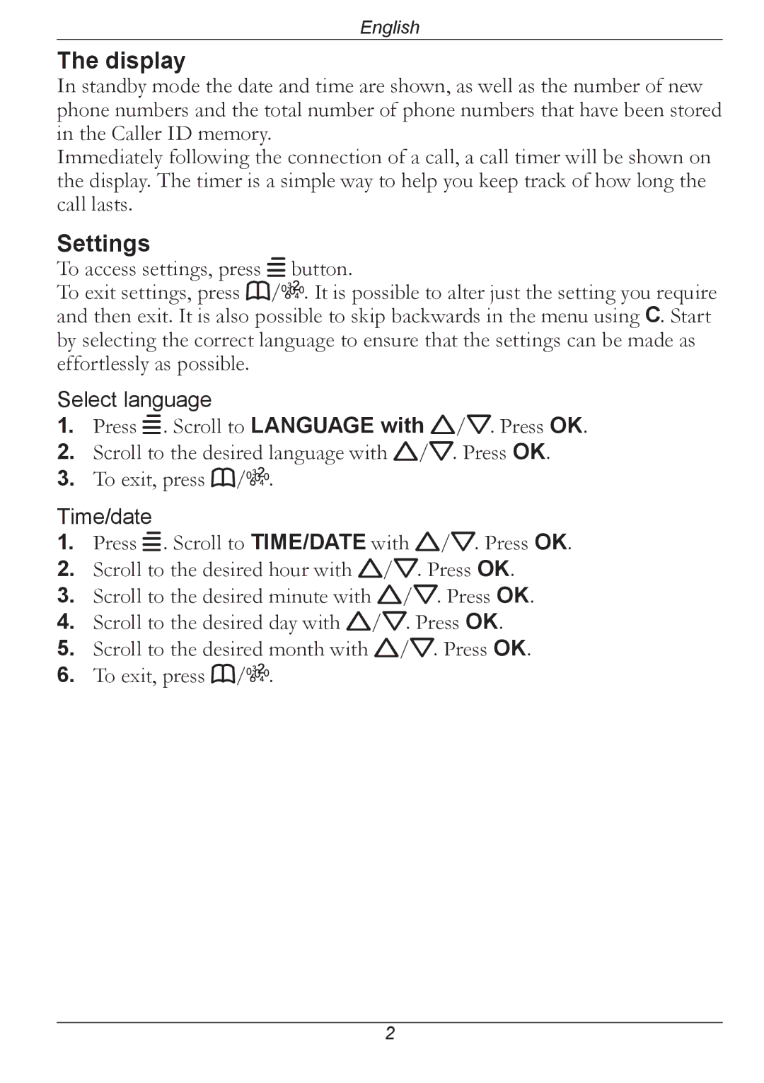 Doro 314C manual Display, Settings 