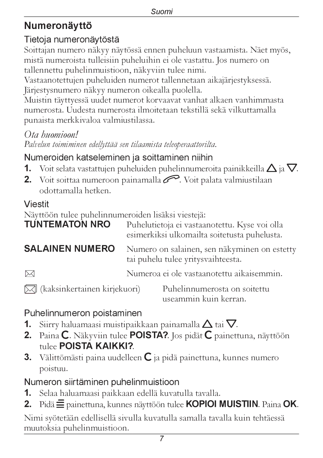 Doro 314C manual Numeronäyttö 