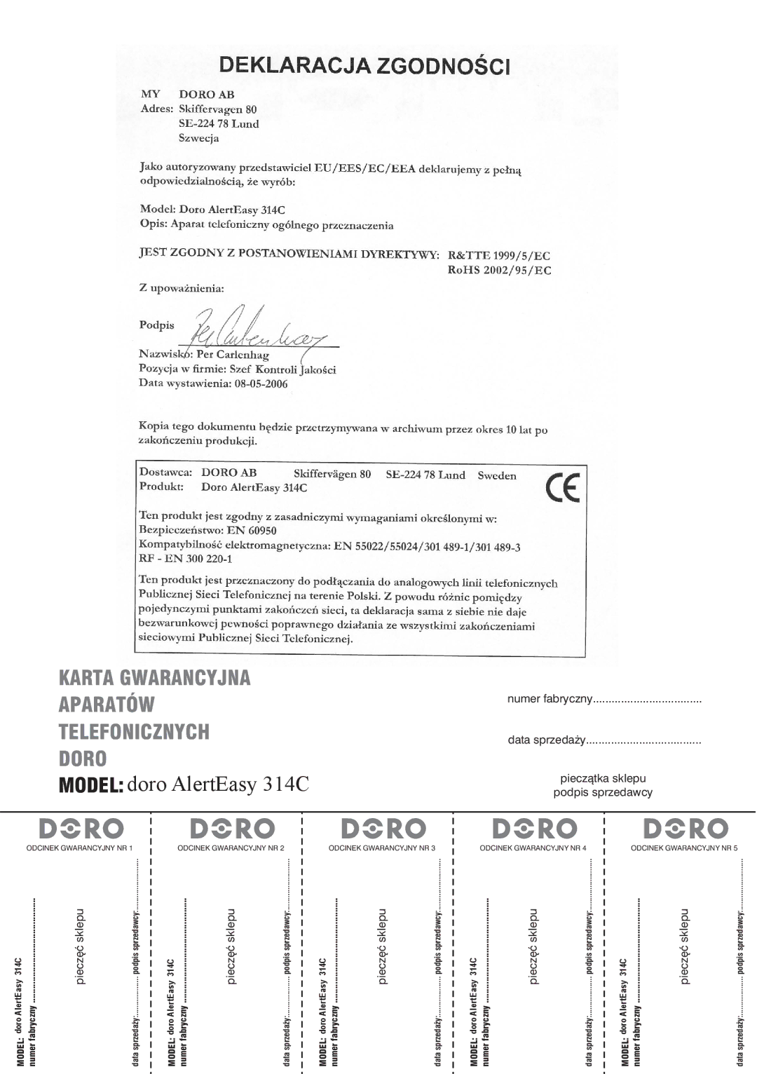 Doro manual Model doro AlertEasy 314C 