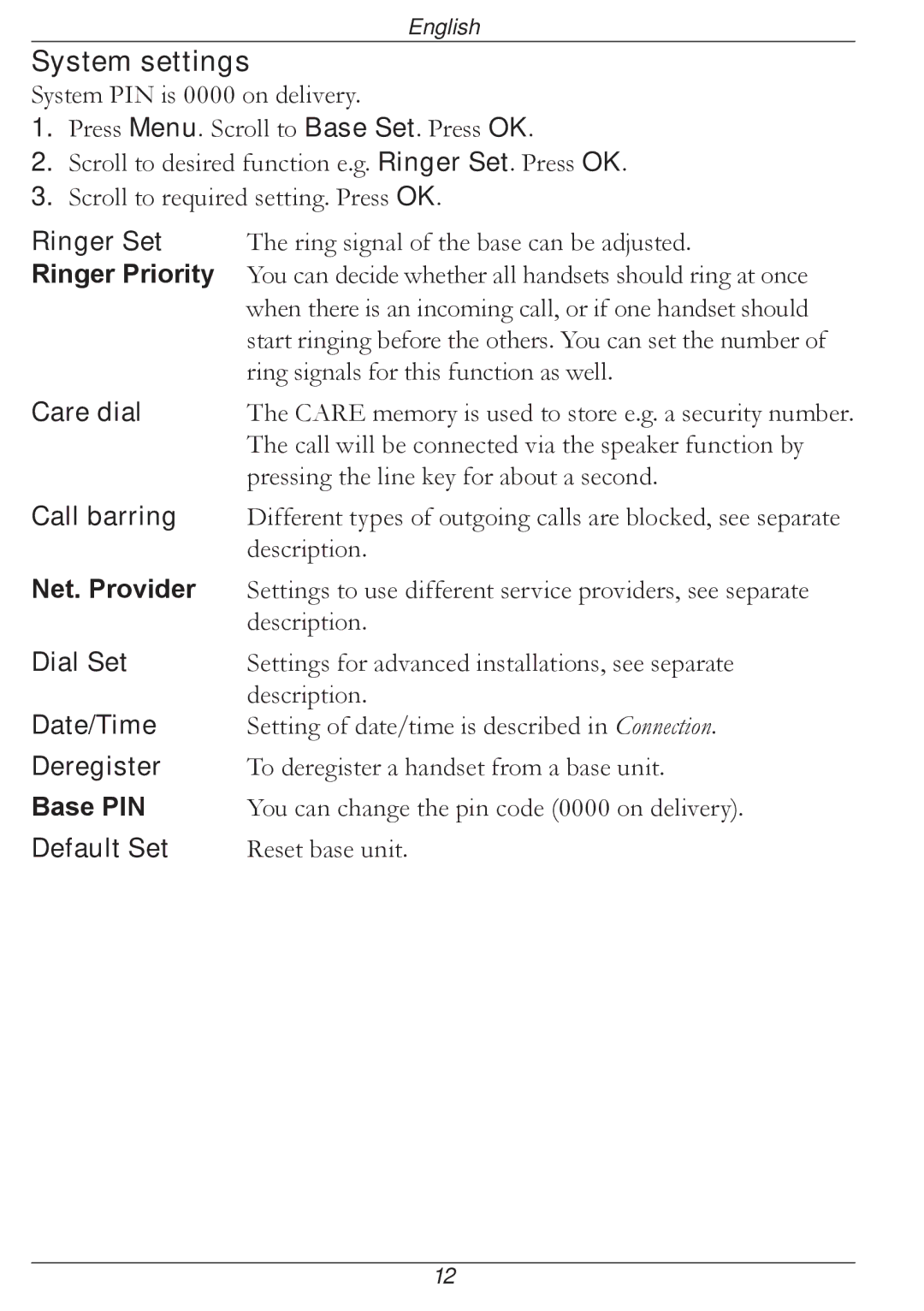 Doro 316 manual System settings 